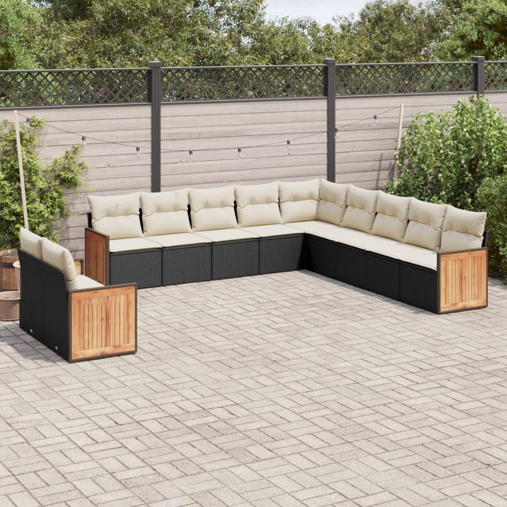 vidaXL 11-Piece Lounge Set with Cushions Poly Rattan Black