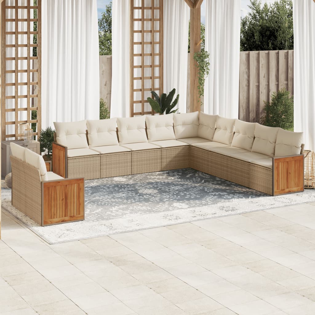 vidaXL 11-Piece Lounge Set with Cushions Poly Rattan Black