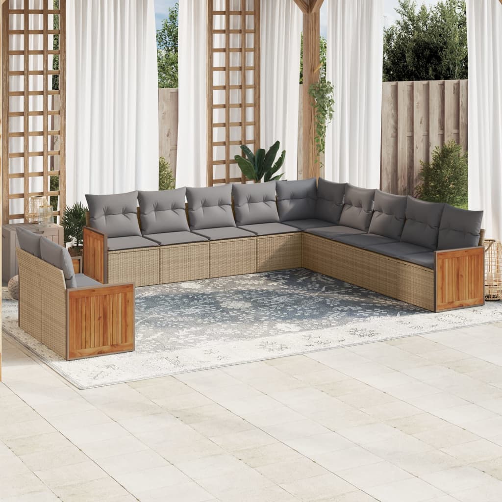 vidaXL 11-Piece Lounge Set with Cushions Poly Rattan Black