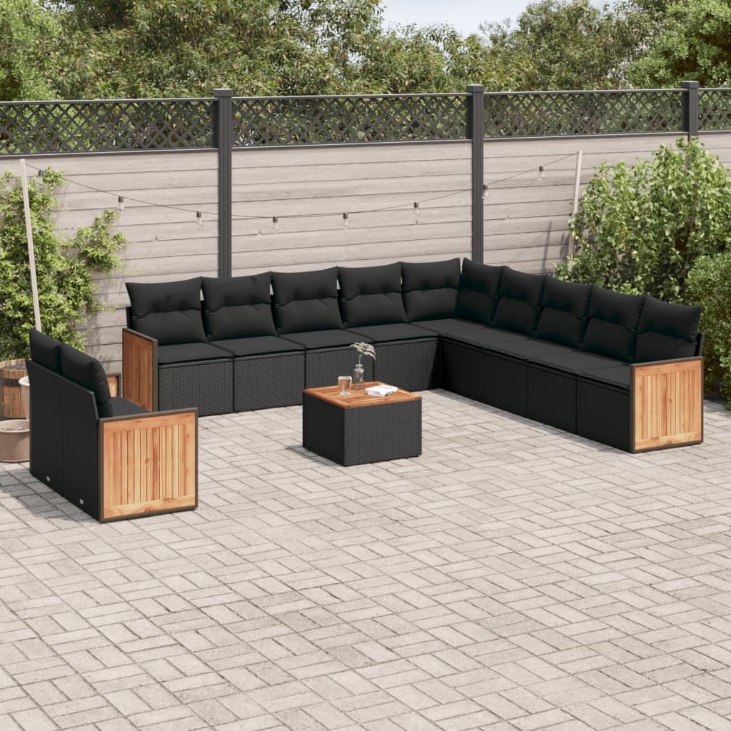 vidaXL 11-Piece Lounge Set with Cushions Poly Rattan Black