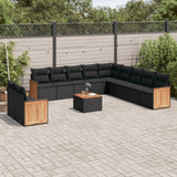 vidaXL 11-Piece Lounge Set with Cushions Poly Rattan Black