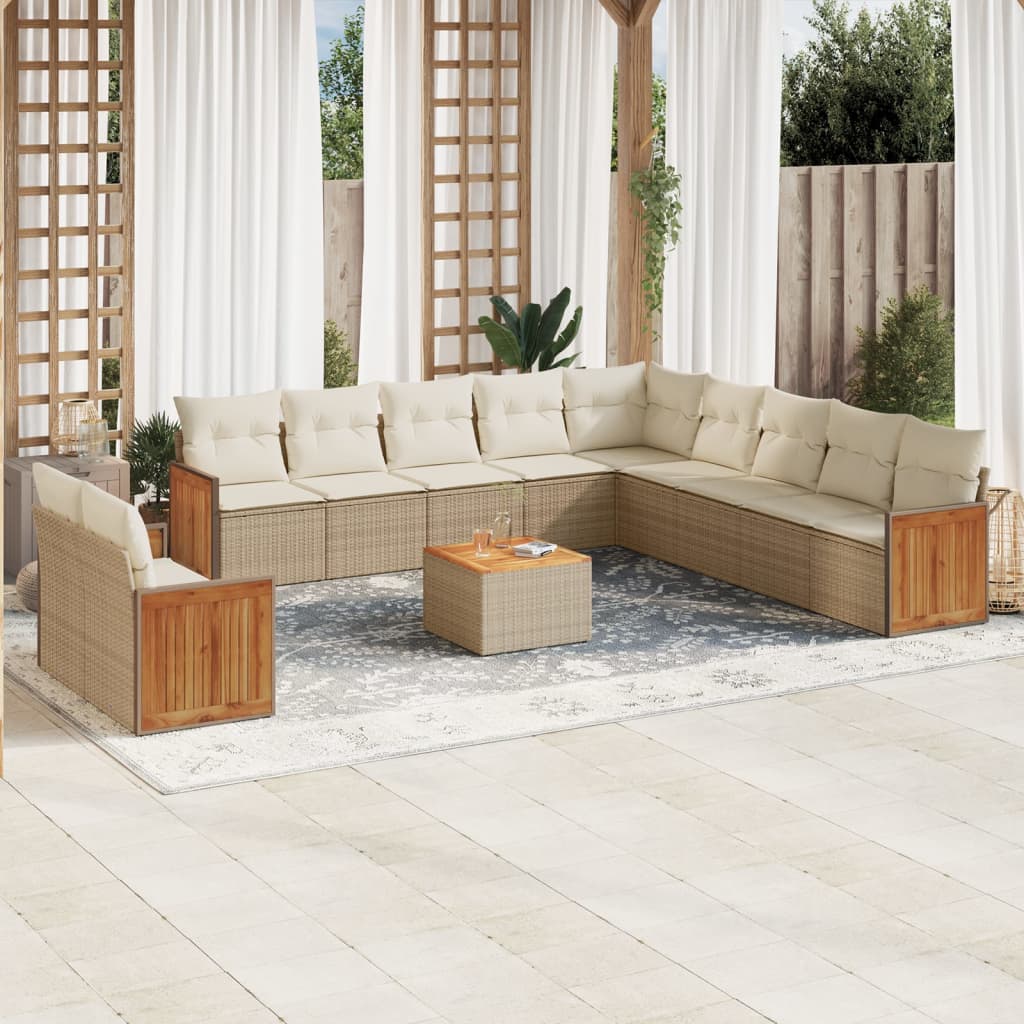 vidaXL 11-Piece Lounge Set with Cushions Poly Rattan Black