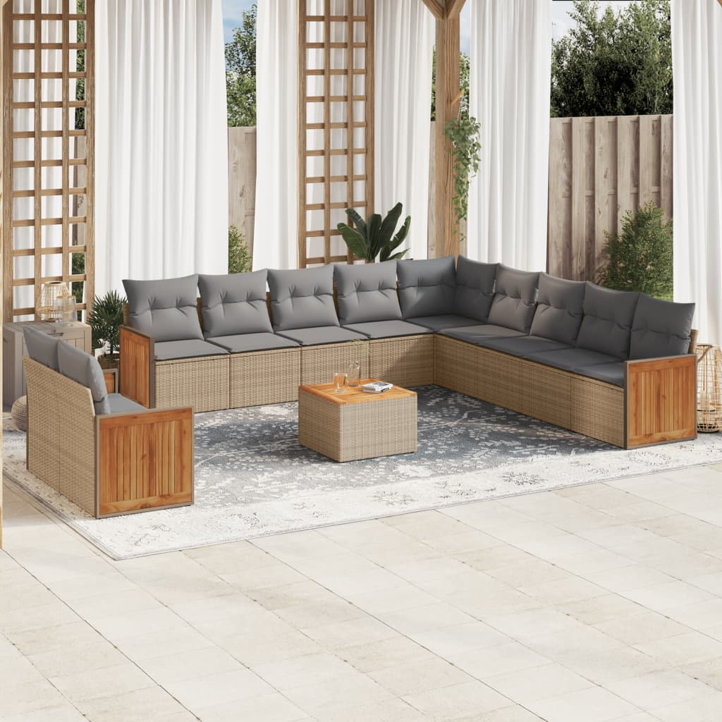vidaXL 11-Piece Lounge Set with Cushions Poly Rattan Black