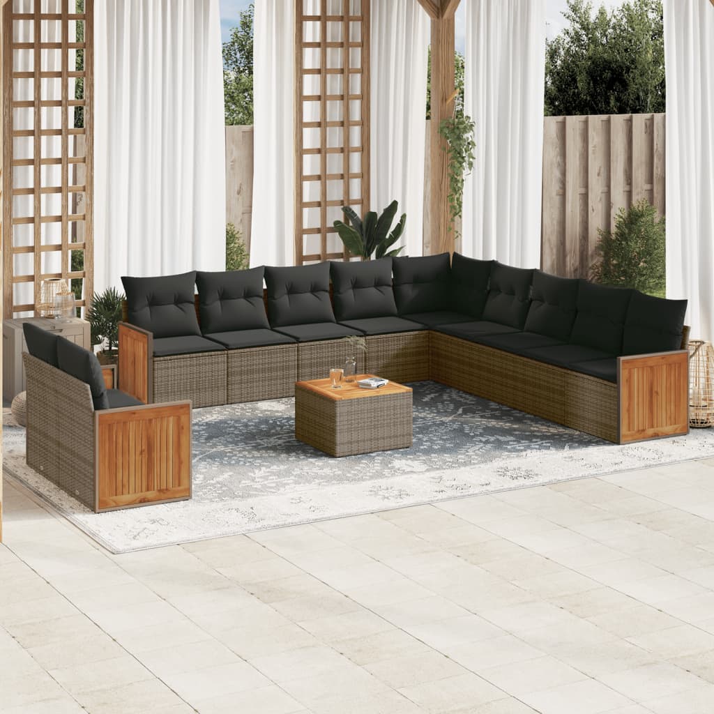 vidaXL 11-Piece Lounge Set with Cushions Poly Rattan Black