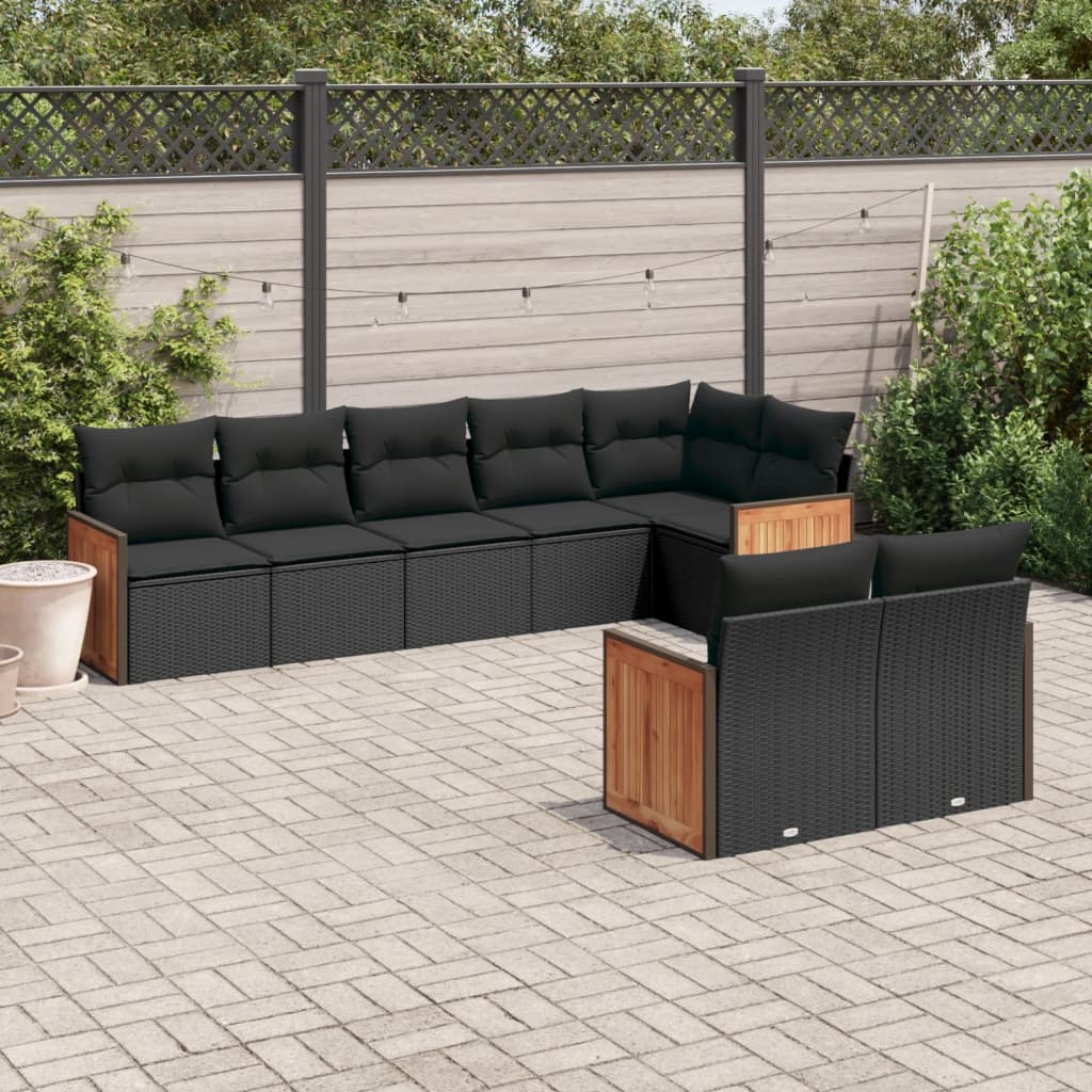 vidaXL 8-delige Loungeset met kussens poly rattan zwart