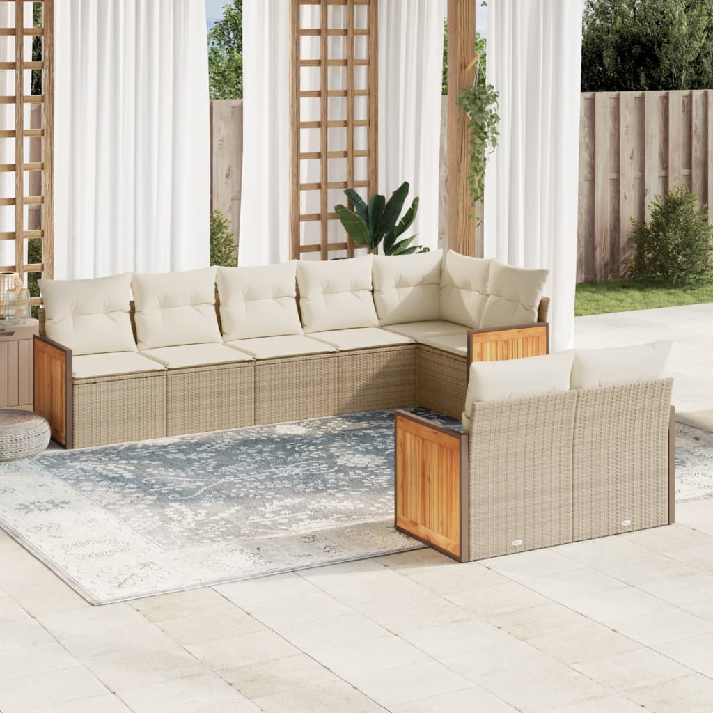 vidaXL 8-delige Loungeset met kussens poly rattan zwart
