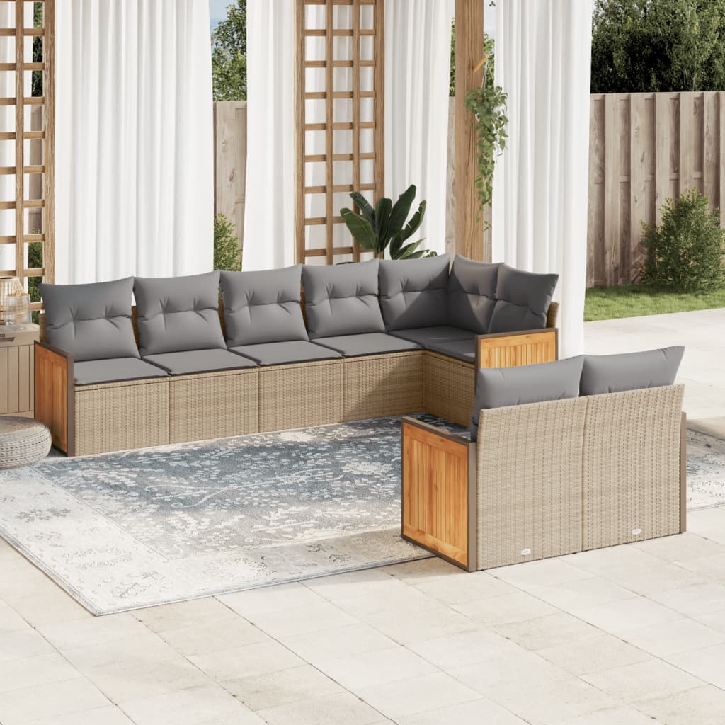 vidaXL 8-delige Loungeset met kussens poly rattan zwart