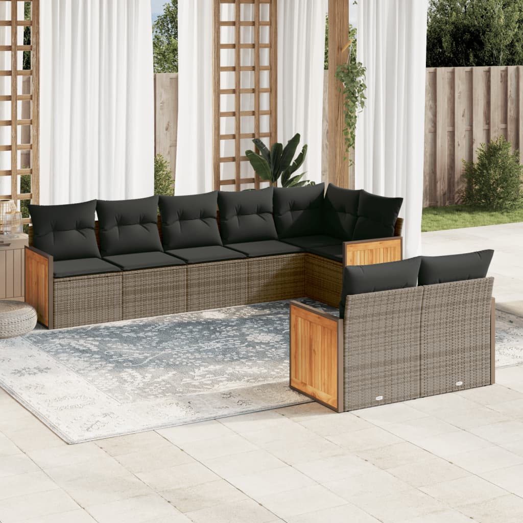 vidaXL 8-delige Loungeset met kussens poly rattan zwart