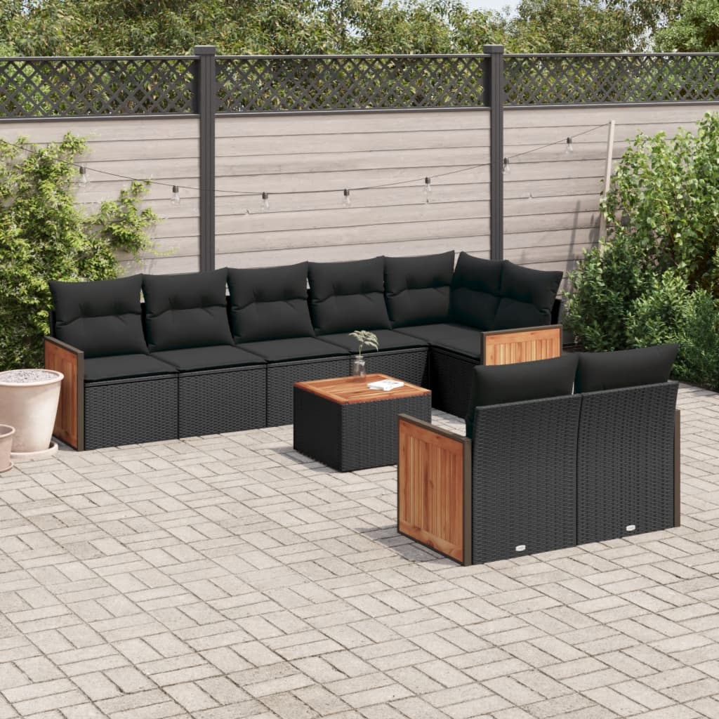 vidaXL 8-delige Loungeset met kussens poly rattan zwart