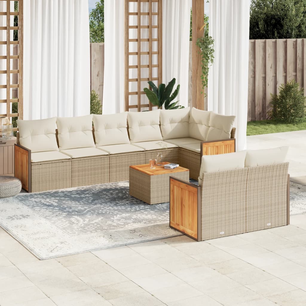 vidaXL 8-delige Loungeset met kussens poly rattan zwart