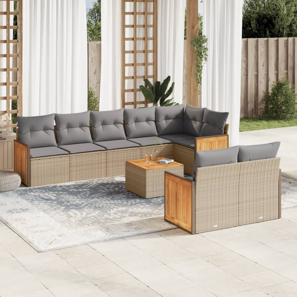 vidaXL 8-delige Loungeset met kussens poly rattan zwart