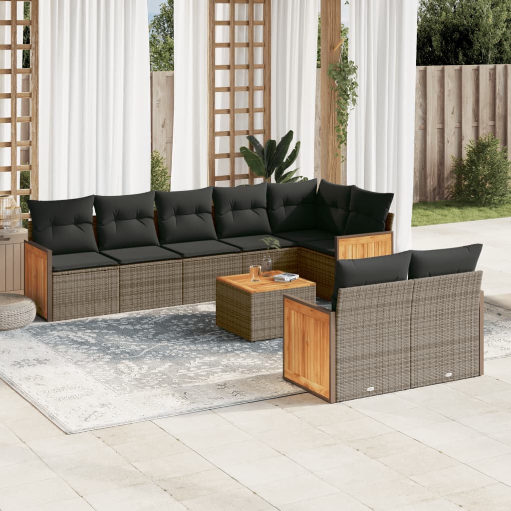 vidaXL 8-delige Loungeset met kussens poly rattan zwart