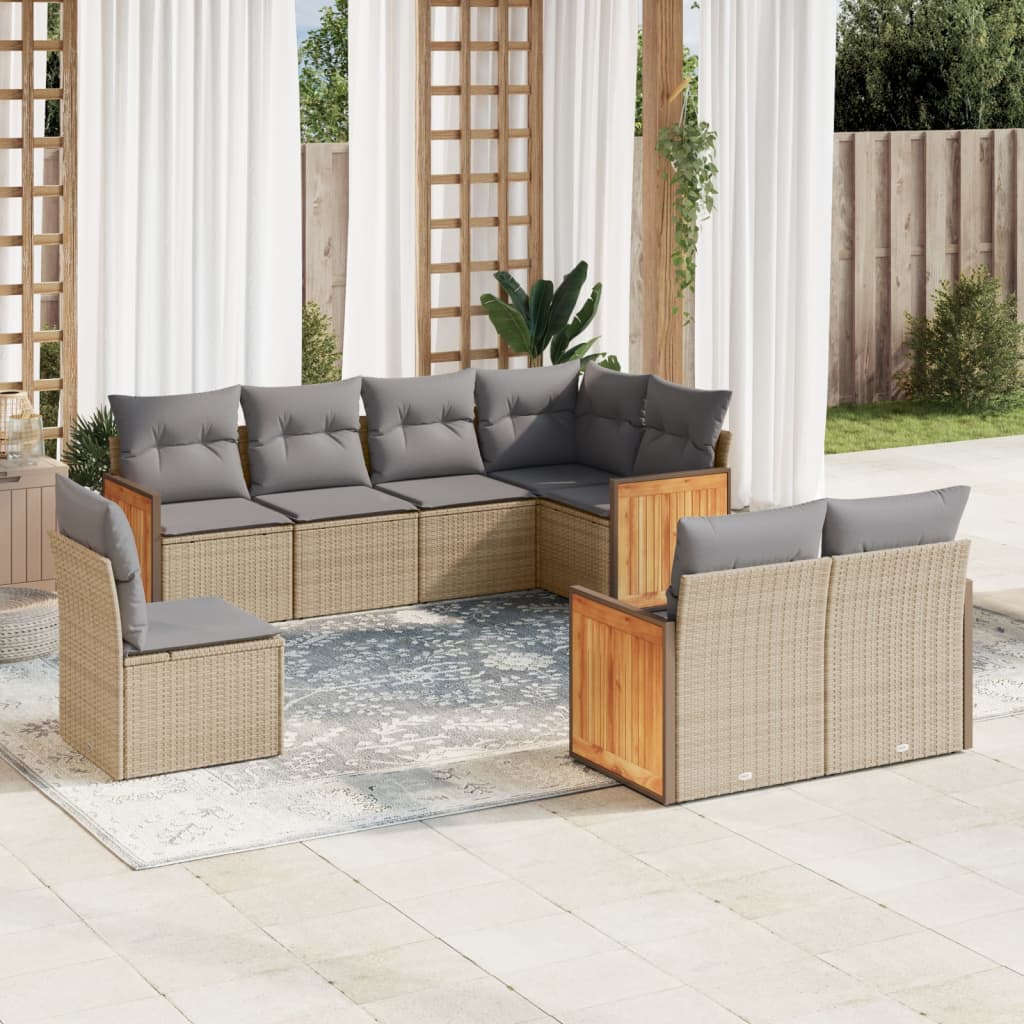 vidaXL 8-delige Loungeset met kussens poly rattan zwart