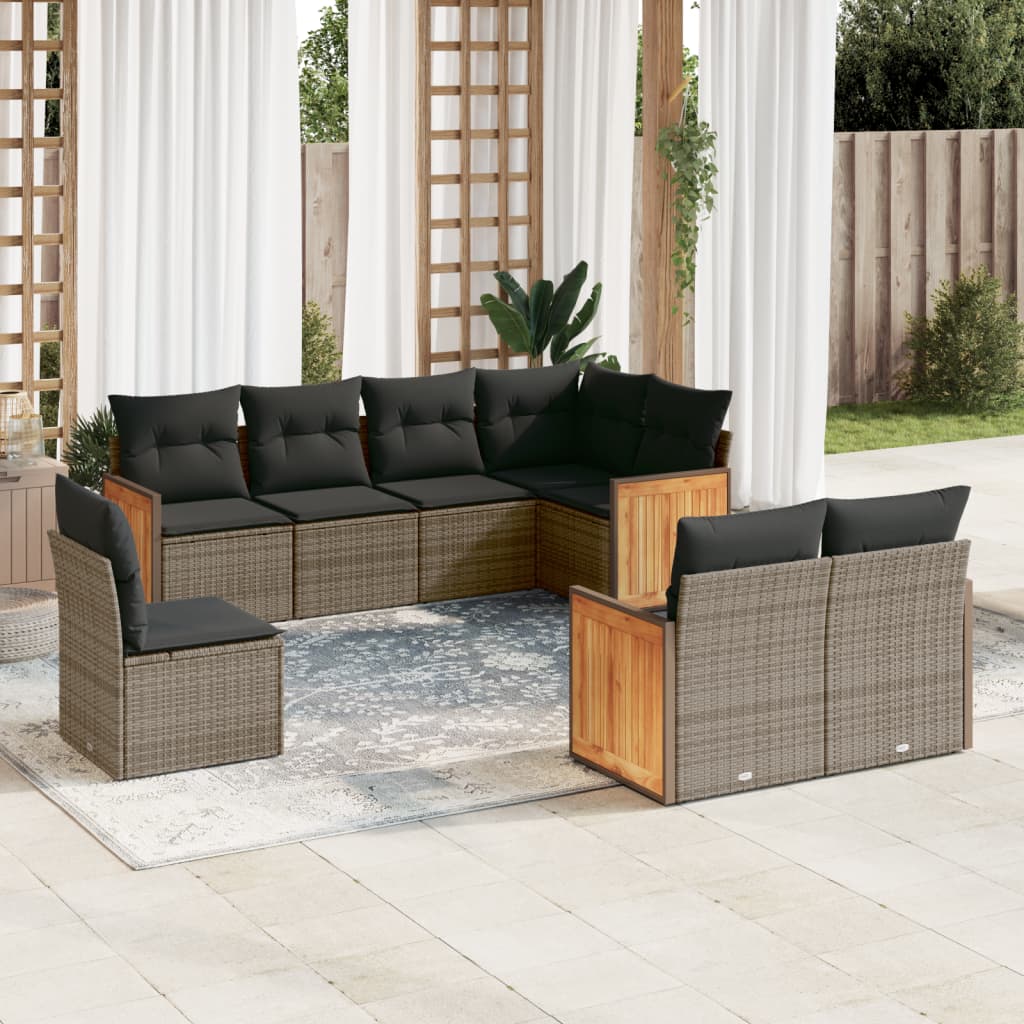 vidaXL 8-delige Loungeset met kussens poly rattan zwart