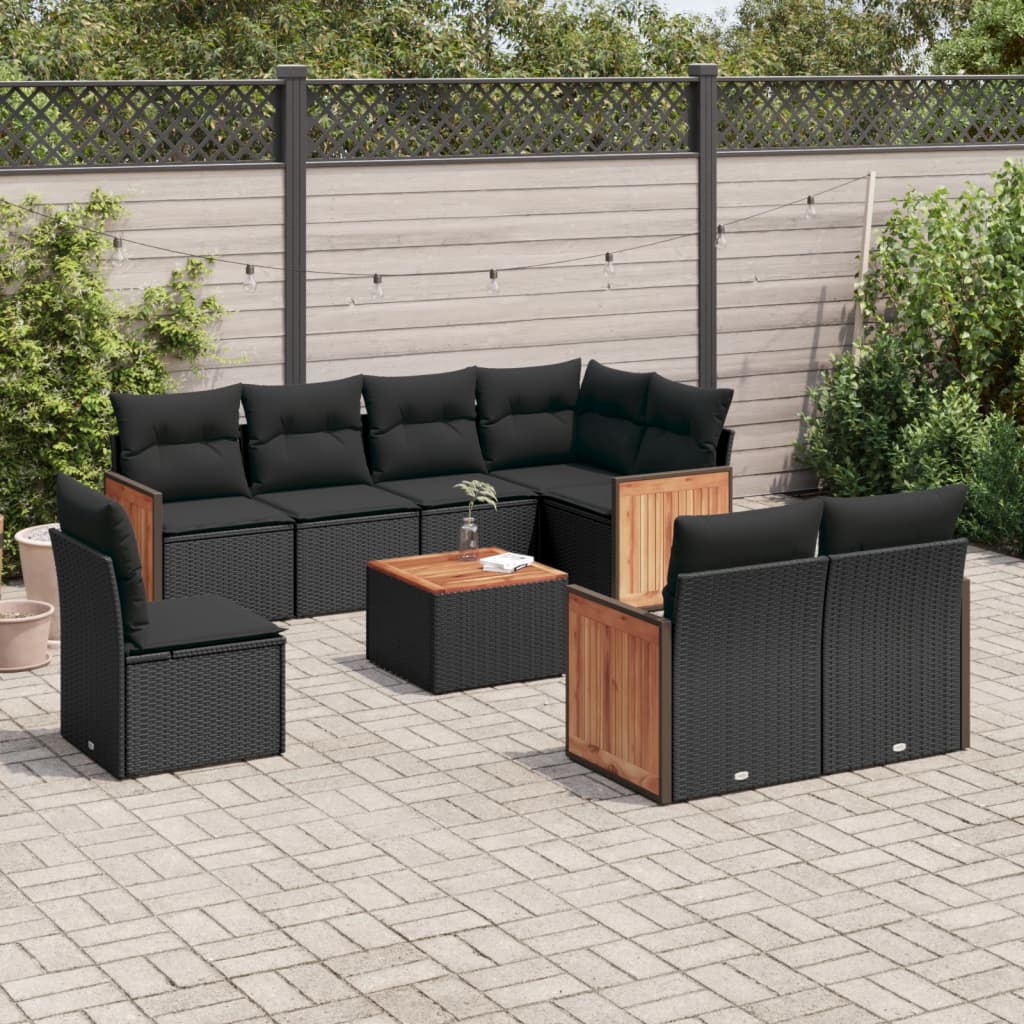vidaXL 8-delige Loungeset met kussens poly rattan zwart