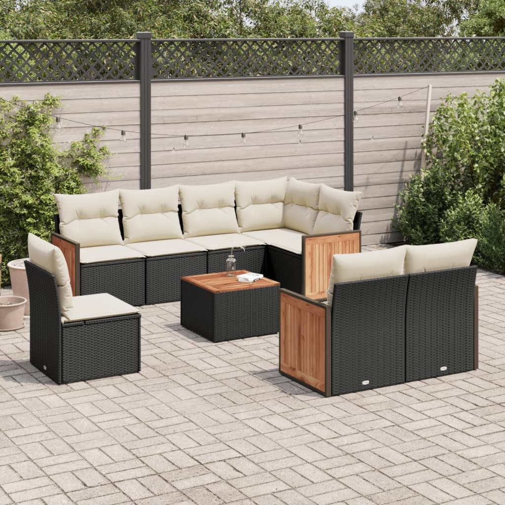 vidaXL 8-delige Loungeset met kussens poly rattan zwart