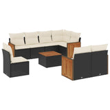 vidaXL 8-delige Loungeset met kussens poly rattan zwart