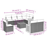 vidaXL 8-delige Loungeset met kussens poly rattan zwart