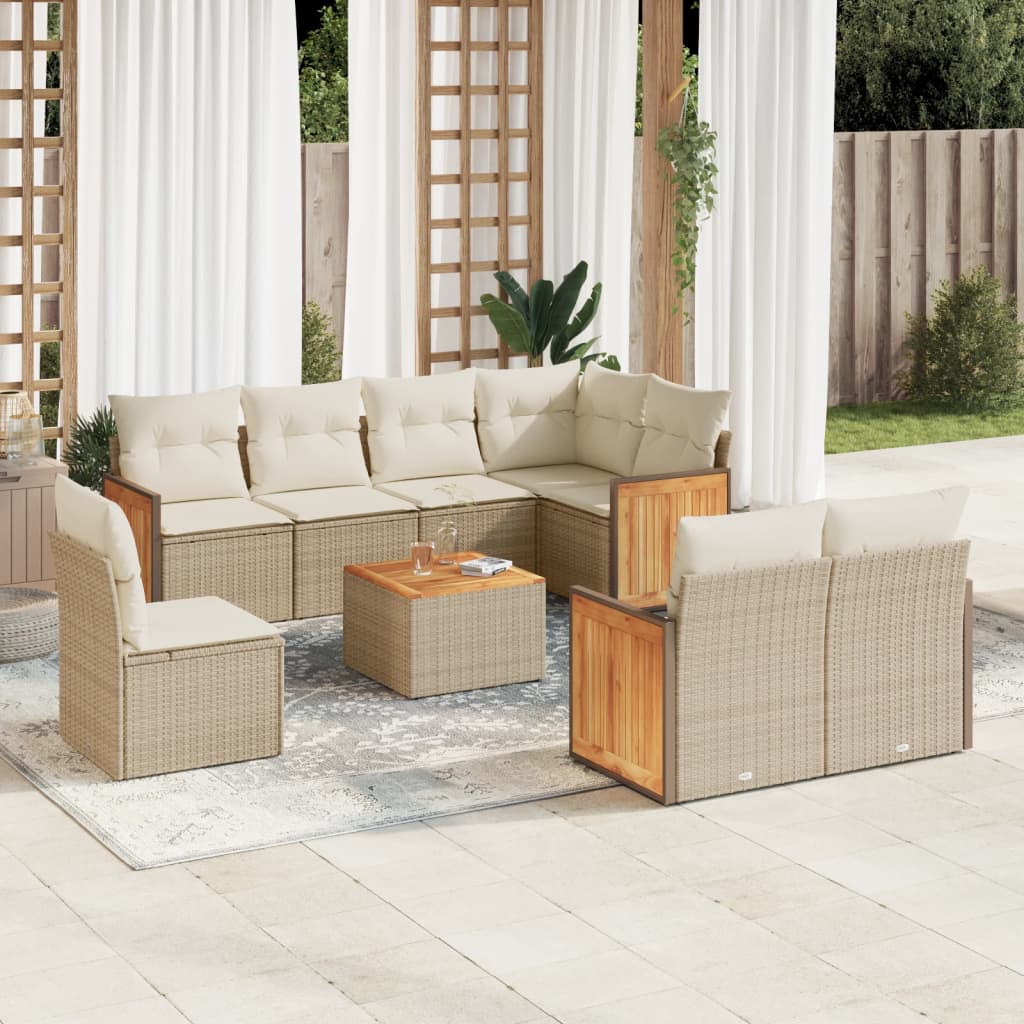 vidaXL 8-delige Loungeset met kussens poly rattan zwart