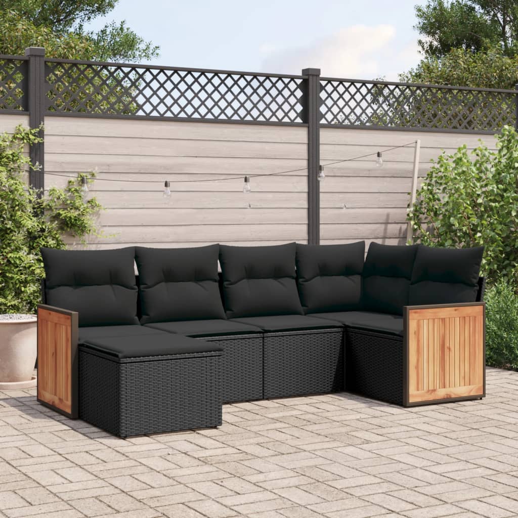 vidaXL 6-piece Lounge Set with Cushions Poly Rattan Black