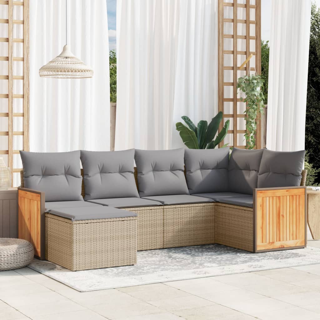 vidaXL 6-piece Lounge Set with Cushions Poly Rattan Black