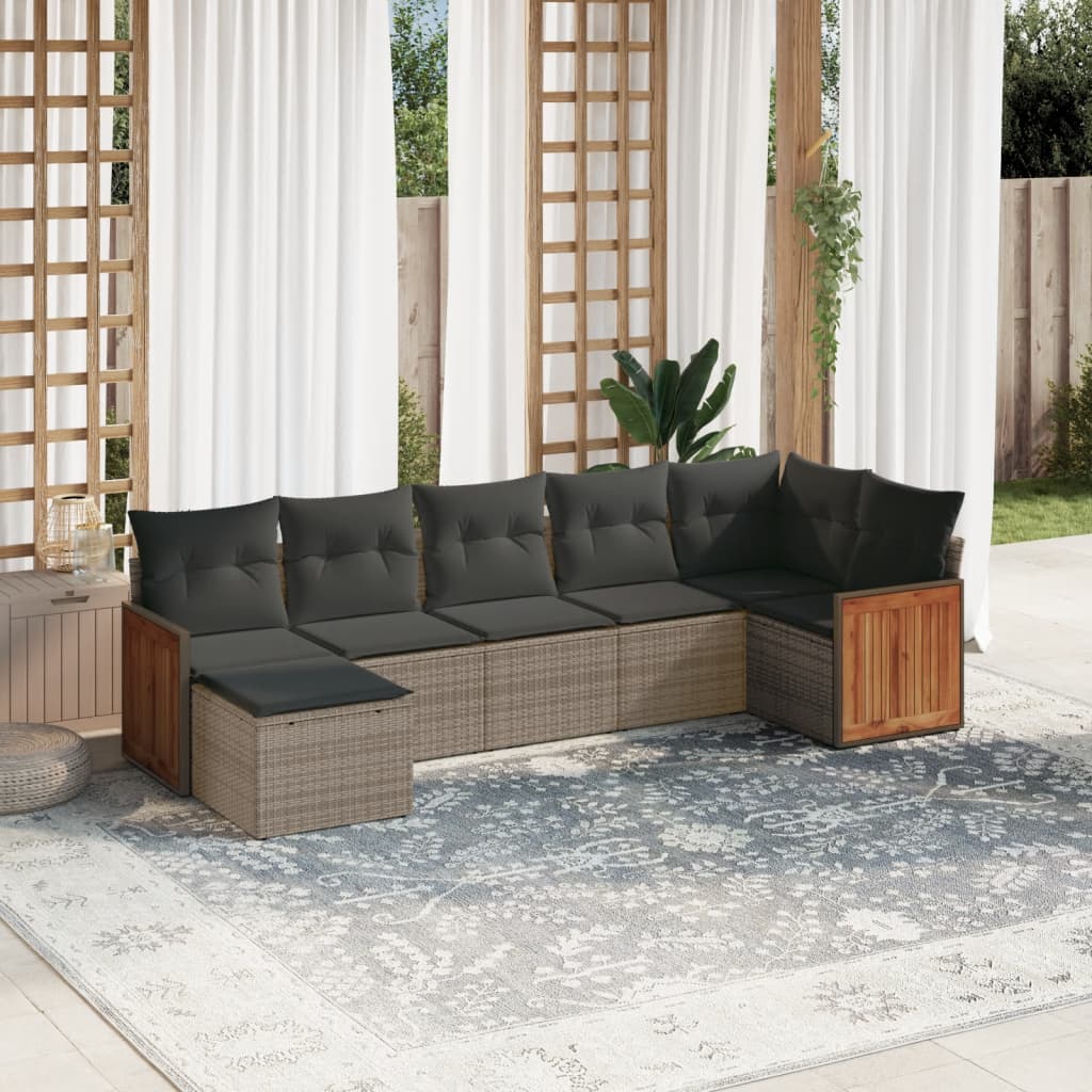vidaXL 7-piece Lounge Set with Cushions Polyrattan Black