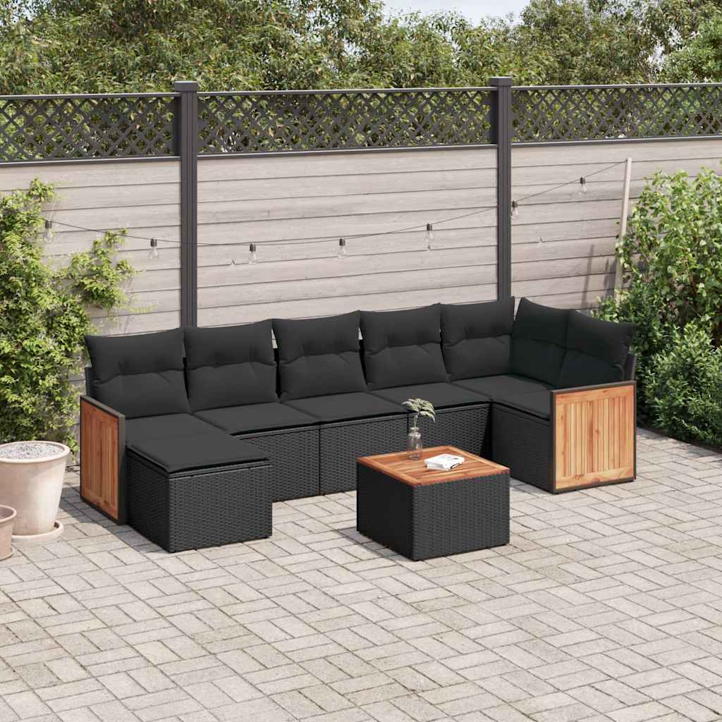 vidaXL 7-piece Lounge Set with Cushions Polyrattan Black