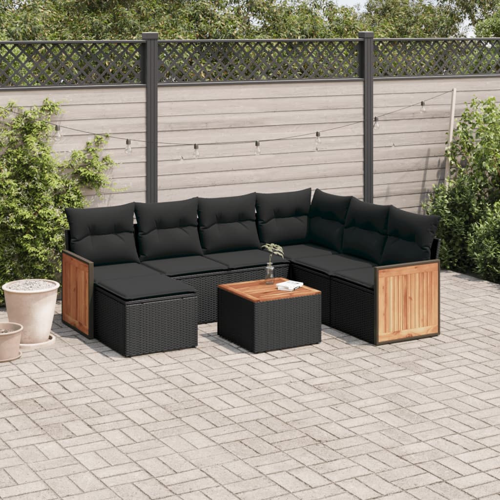 vidaXL 7-delige Loungeset met kussens poly rattan zwart