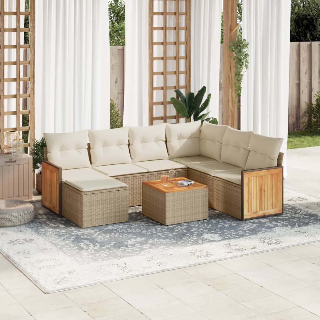 vidaXL 7-delige Loungeset met kussens poly rattan zwart