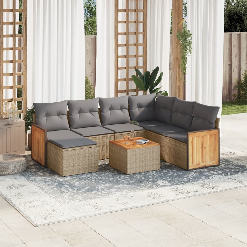 vidaXL 7-delige Loungeset met kussens poly rattan zwart