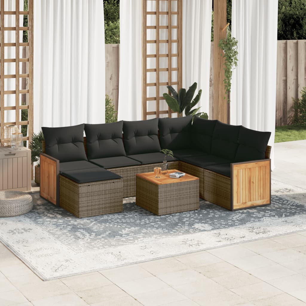 vidaXL 7-delige Loungeset met kussens poly rattan zwart