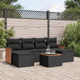 vidaXL 6-delige Loungeset met kussens poly rattan zwart