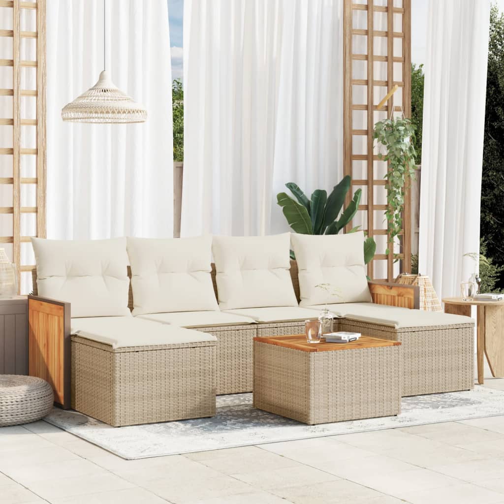 vidaXL 6-delige Loungeset met kussens poly rattan zwart