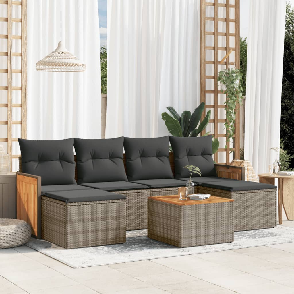vidaXL 6-delige Loungeset met kussens poly rattan zwart