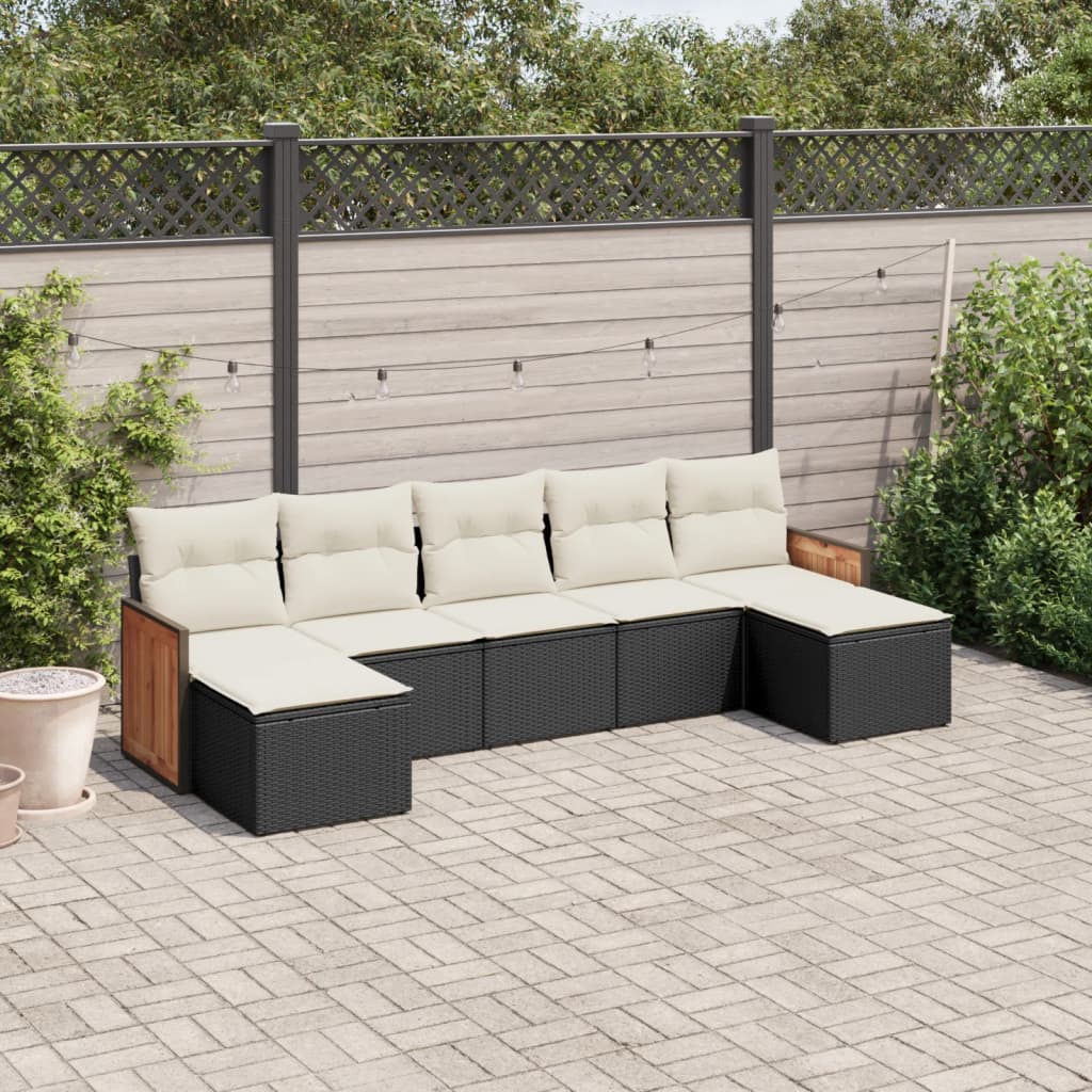 vidaXL 7-Piece Lounge Set with Cushions Poly Rattan Black