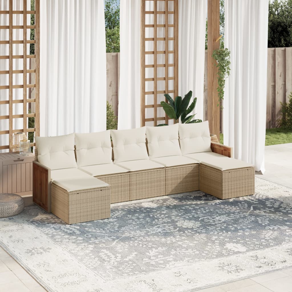 vidaXL 7-Piece Lounge Set with Cushions Poly Rattan Black