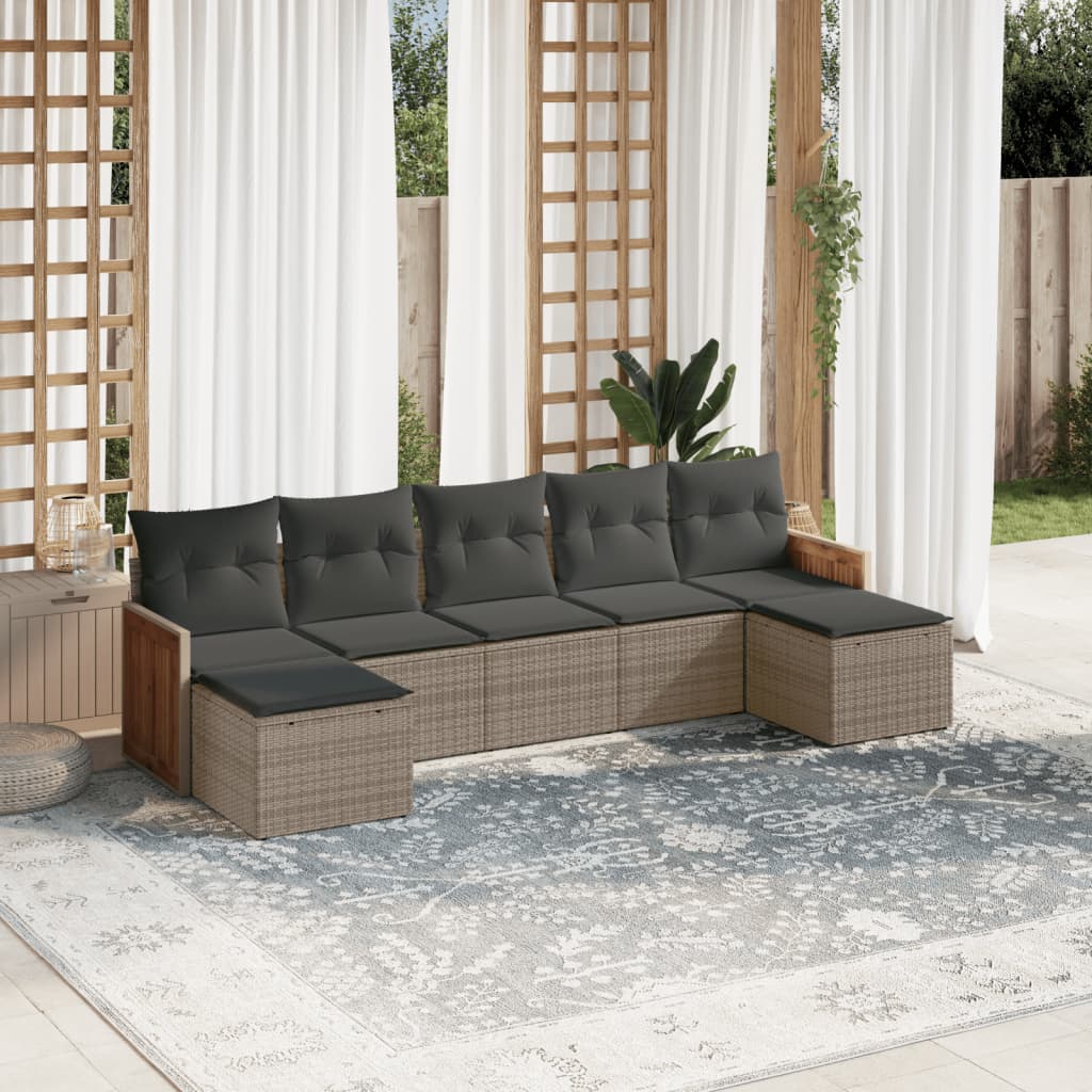 vidaXL 7-Piece Lounge Set with Cushions Poly Rattan Black