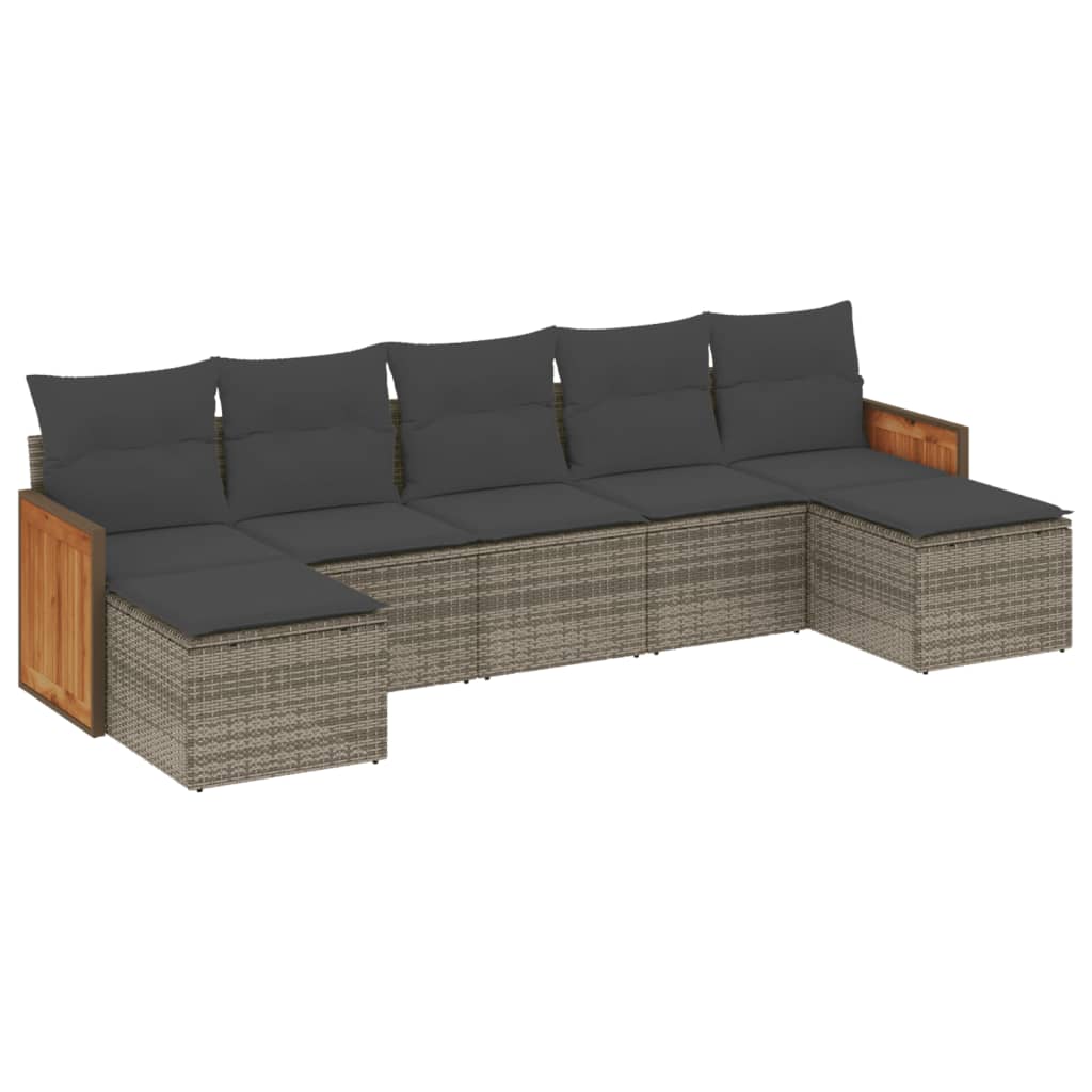 vidaXL 7-Piece Lounge Set with Cushions Poly Rattan Black