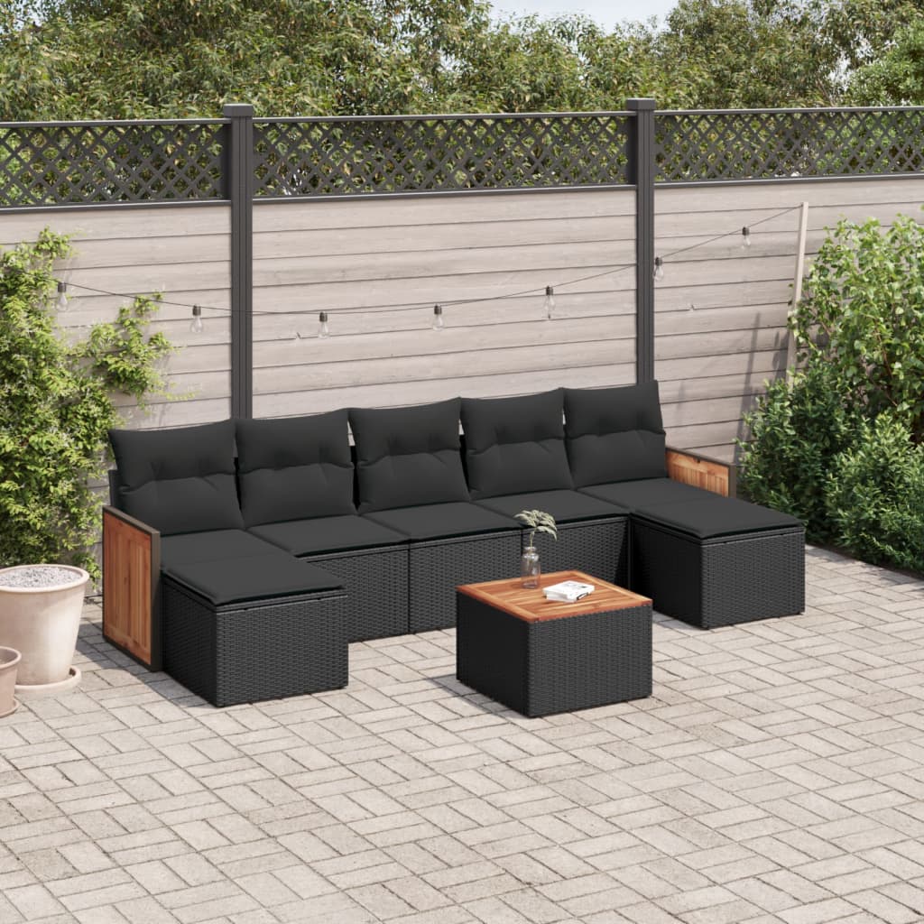 vidaXL 7-Piece Lounge Set with Cushions Poly Rattan Black