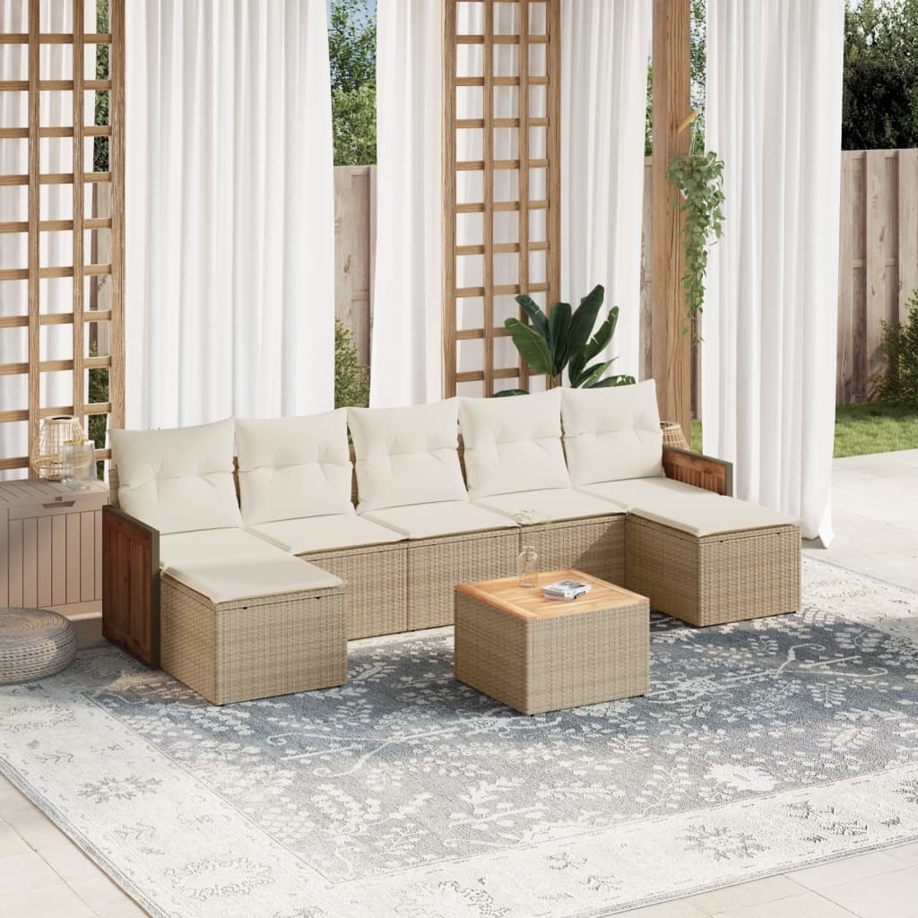 vidaXL 7-Piece Lounge Set with Cushions Poly Rattan Black