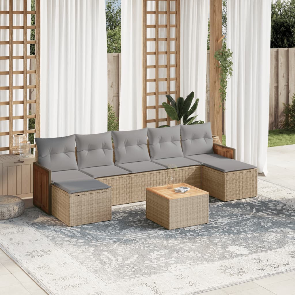 vidaXL 7-Piece Lounge Set with Cushions Poly Rattan Black