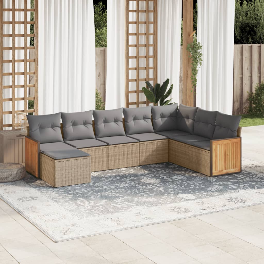 vidaXL 8-delige Loungeset met kussens poly rattan zwart