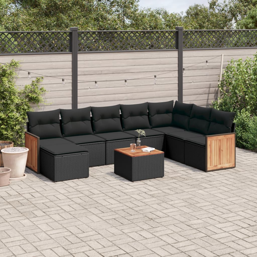 vidaXL 8-delige Loungeset met kussens poly rattan zwart