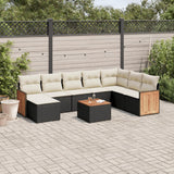 vidaXL 8-delige Loungeset met kussens poly rattan zwart