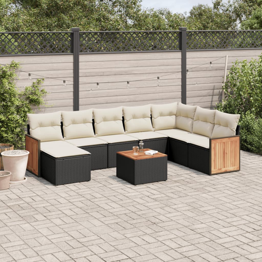 vidaXL 8-delige Loungeset met kussens poly rattan zwart