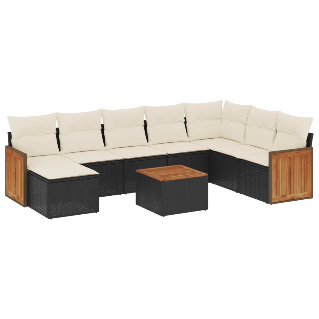 vidaXL 8-delige Loungeset met kussens poly rattan zwart