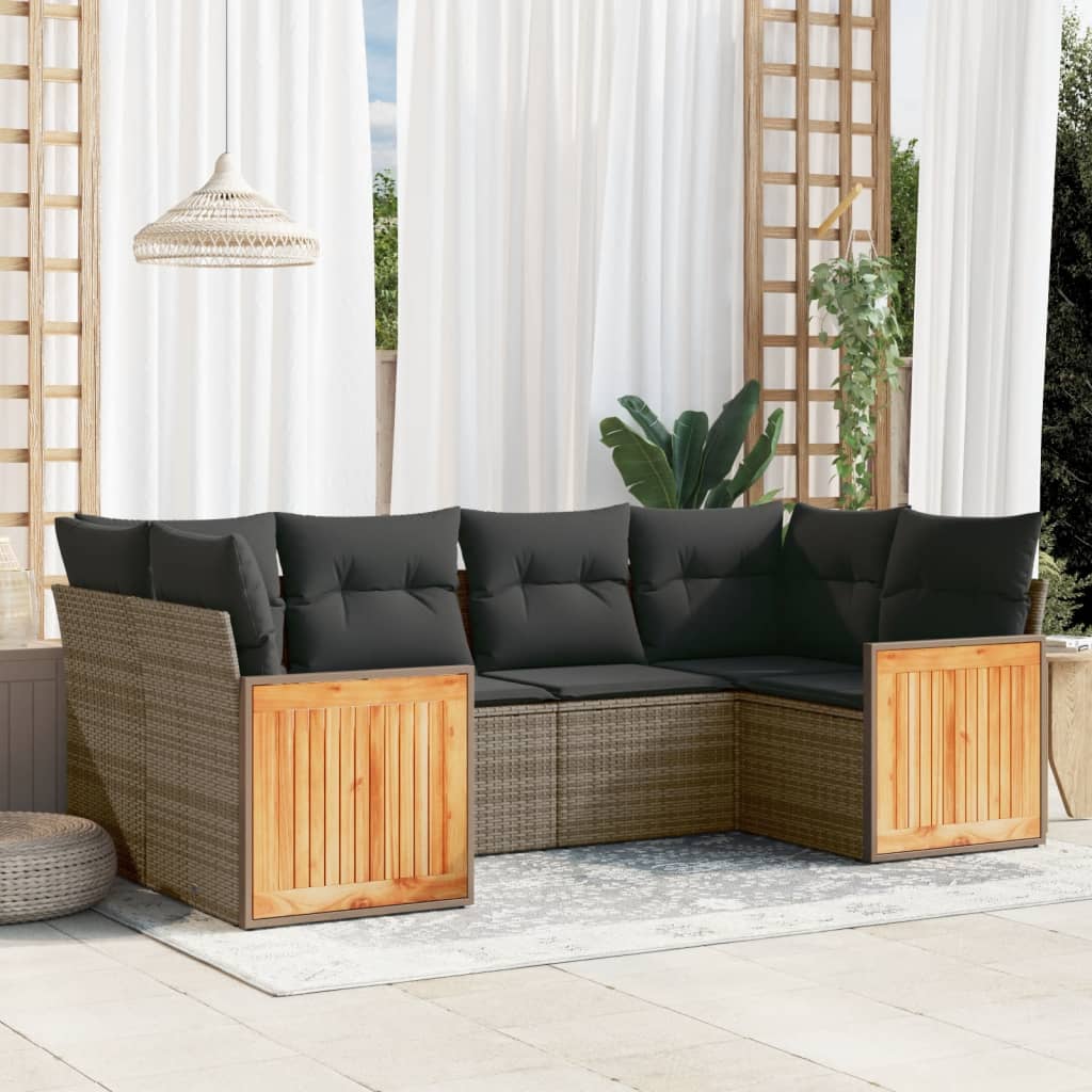 vidaXL 6-Piece Lounge Set with Cushions Poly Rattan Black