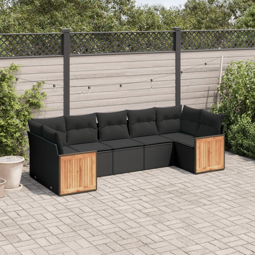 vidaXL 7-Piece Lounge Set with Cushions Poly Rattan Black