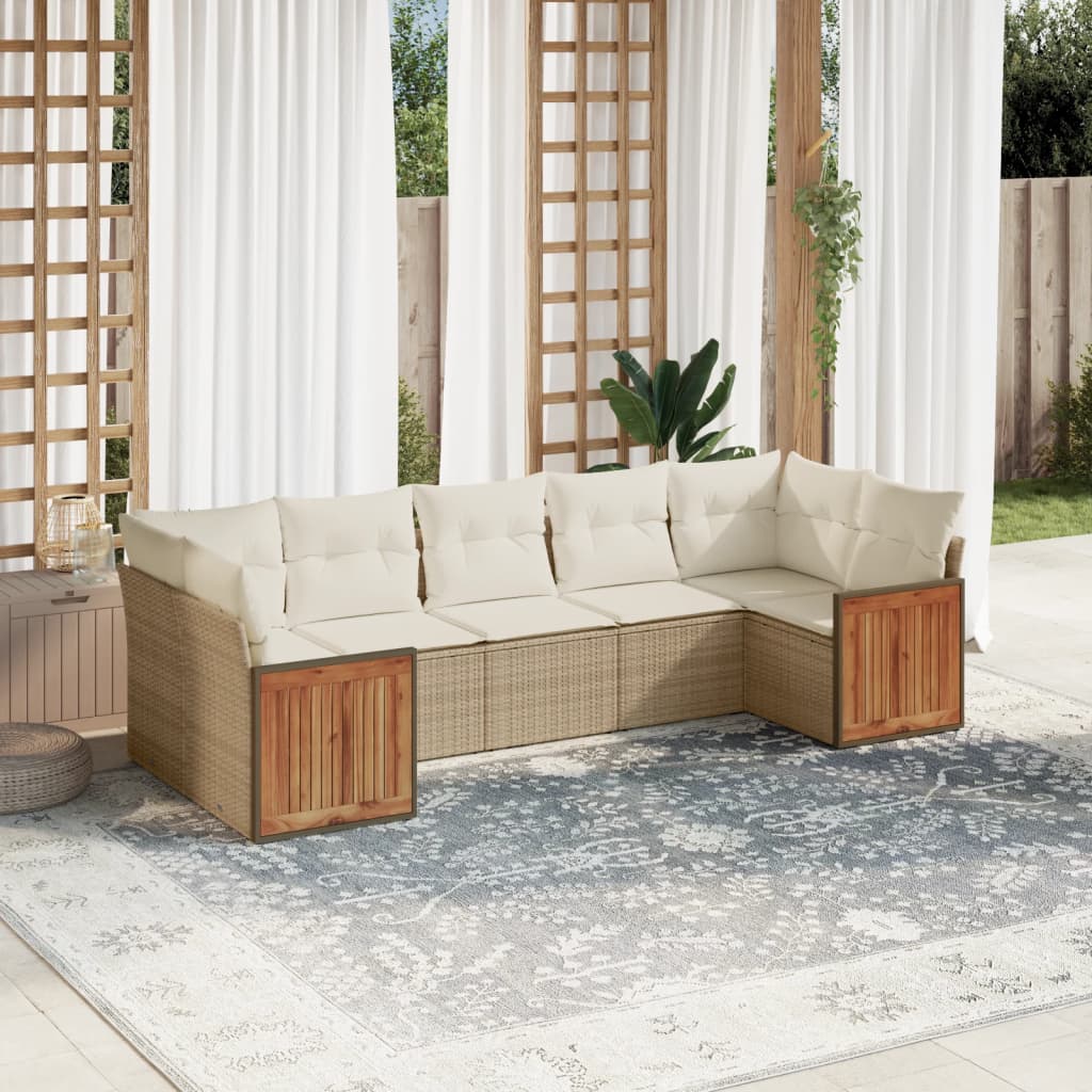 vidaXL 7-Piece Lounge Set with Cushions Poly Rattan Black