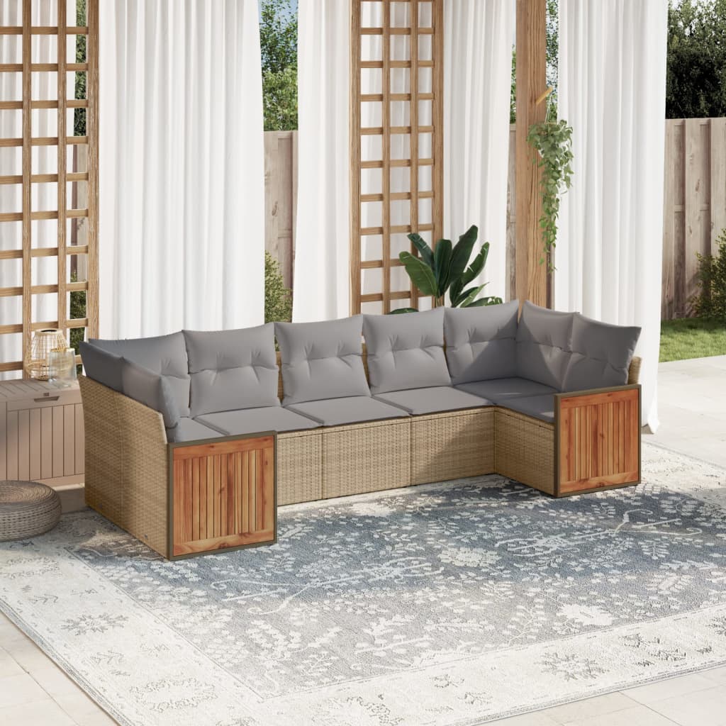 vidaXL 7-Piece Lounge Set with Cushions Poly Rattan Black
